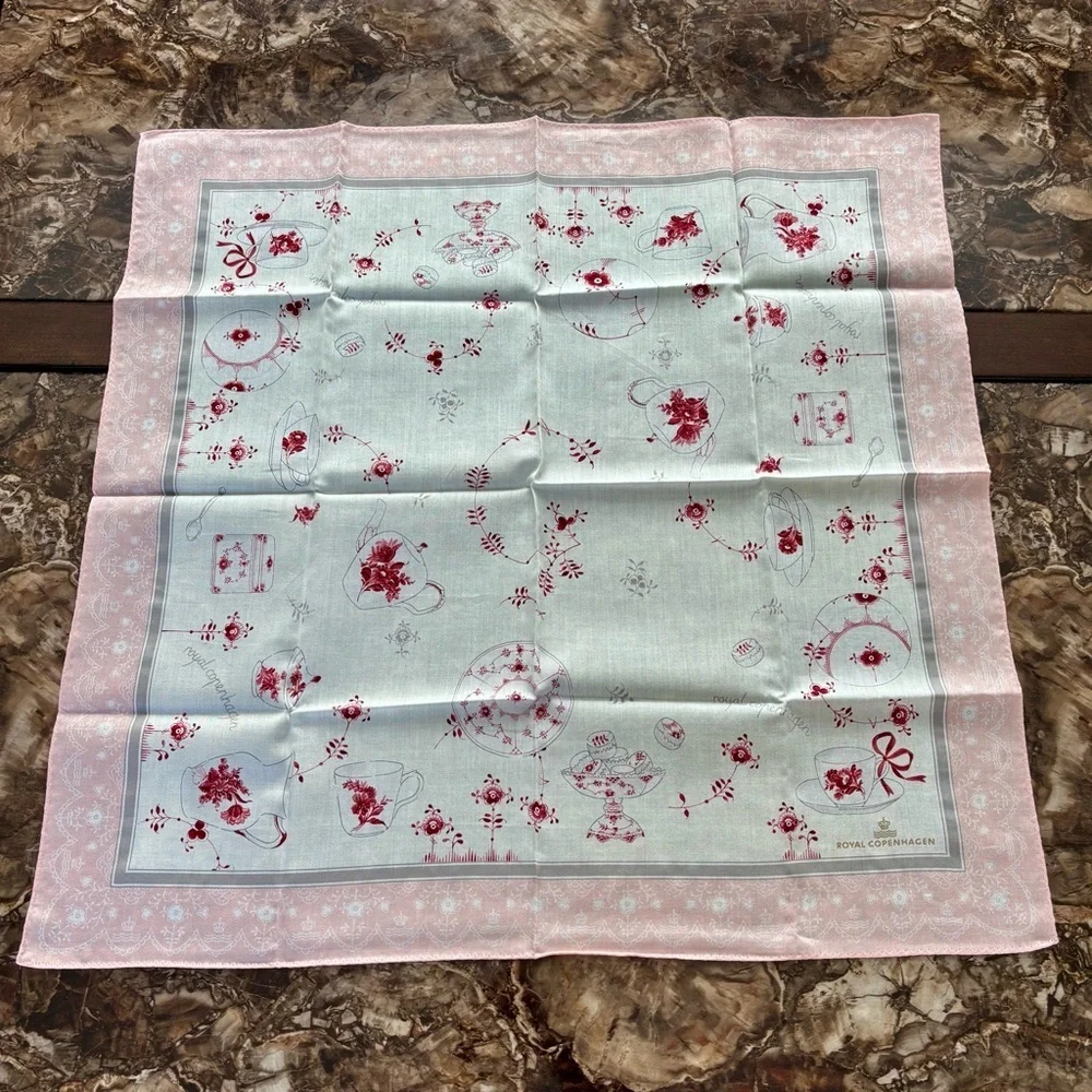 Royal Copenhagen Vtg Pink/White/Red Floral Handkerchief/Bandana/Scarf size 22.5”